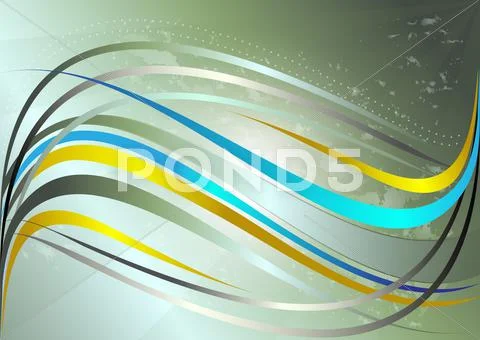 Shiny yellow and blue wavy stripes on a green background Stock Illustration