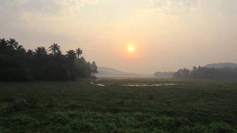 Shiolim Bridge View Mapusa North Goa INDIA Red Sun Rising Beautiful Sunrise Stock Footage 281724256