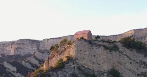 Shiomgvime Monastery complex, Georgia. Aerial view on cliffs and beautiful mount Stock Footage 245335341