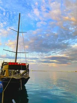 Ship against the sunset Stock Photos
