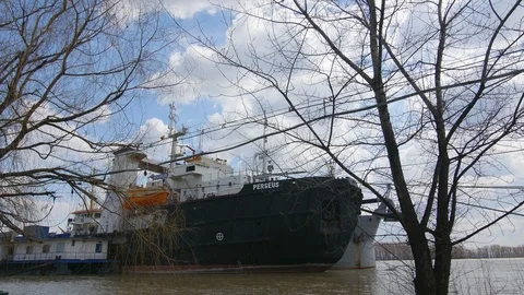 Ship Alongside A Shore Stock Footage 88416047