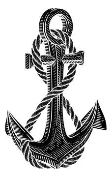 Ship Anchor And Rope Nautical Illustration Woodcut イラスト素材
