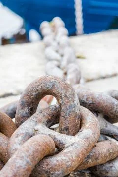 Ship anchor chain moored Stock Photos