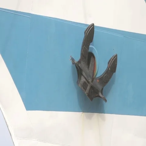 Ship Anchor on the front of the cruiser in rainy misty foggy day Stock Footage 69548321