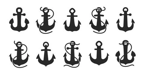 Ship anchor icon set isolated on white background. Cruise, sailing symbol vector Stock Illustration