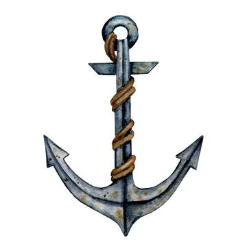 Ship anchor with rope. Stock Illustration