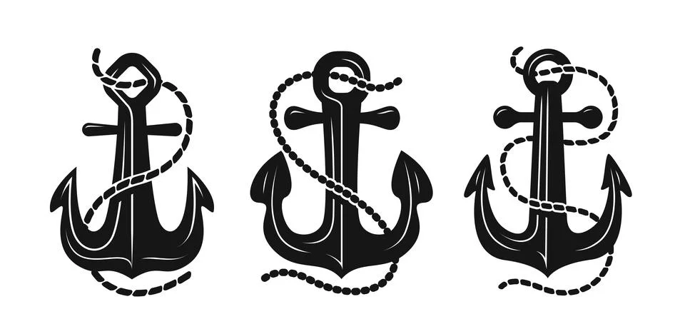 Ship anchor with rope, vector logo and emblem graphic design. Maritime symbol Stock Illustration