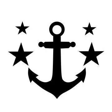Ship Anchor Silhouette Vector Icon with Four Stars: Minimalist Maritime Design f Stock-Illustration