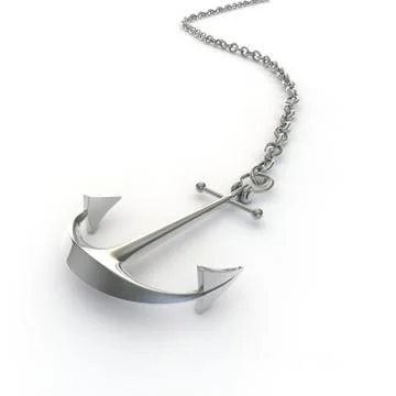 Ship anchor silver on a chain lying on the floor Stock Illustration