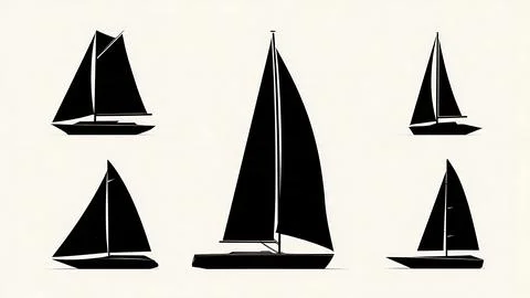 Ship and Boat Sail Shape Black Solid Silhouettes Collection Stock Illustration