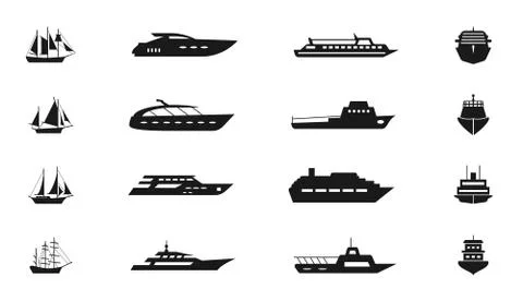 Ship and boat vector icon set Stock Illustration