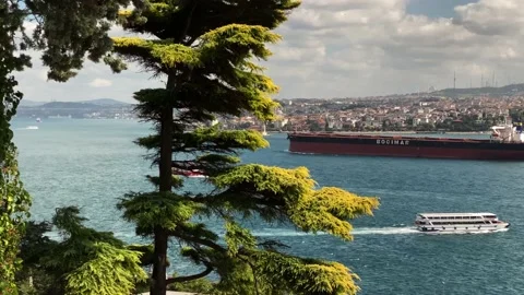 Ship and ferry on the Bosphorus in Istanbul Stock Footage 151069442