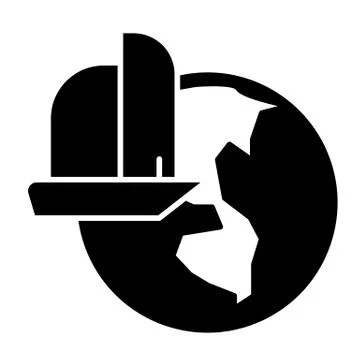 Ship and globe solid icon. World and boat vector illustration isolated on white Stock Illustration