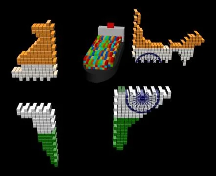 Ship and india containers map flag separating illustration Stock Illustration