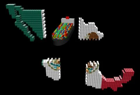 Ship and mexico containers map flag separating illustration Stock Illustration