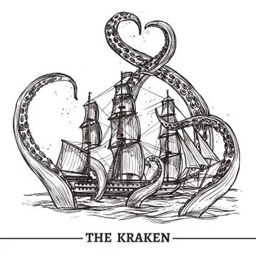 Ship And Octopus Stock Illustration