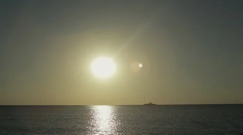 Ship And a Seagull are against The Sunset Stock Footage 59456106