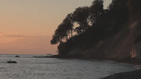 Ship Appears At The Bay While Sunrise On Ocean Coast Of Rügen Island Stock Footage 36629283