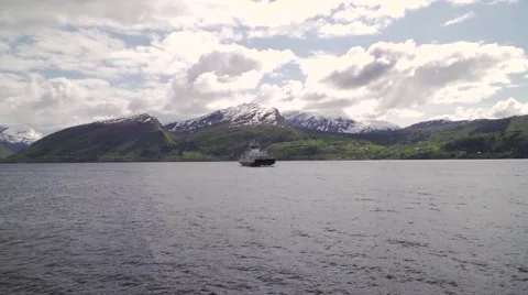 Ship approaching Docks in norwegian fjords Stock Footage
