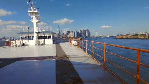 Ship approaching manhattan view from the deck Stock Footage 300053083