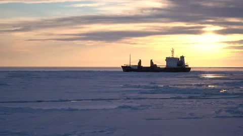 A ship in the arctic in the ice Stock Footage 169509233