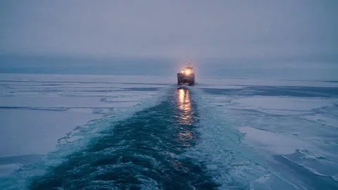 A ship in the arctic in the ice Stock Footage 169511126