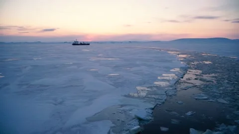 A ship in the arctic in the ice Stock Footage 169511344