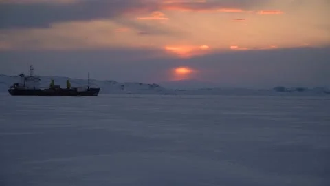 A ship in the arctic in the ice Stock Footage 169512109