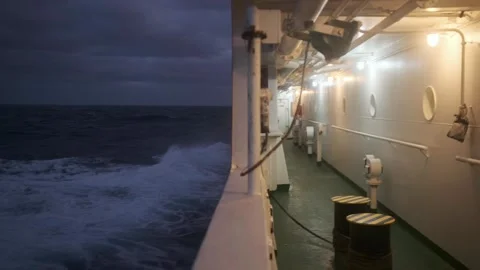 Ship In The Arctic With Man Looking Out Stock Footage 322545802