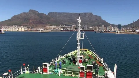 Ship arives Cape Town Stock Footage 84717429