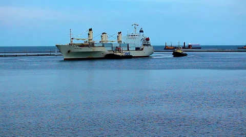 A ship arrives in port. timelapse. Stock Footage 37446619