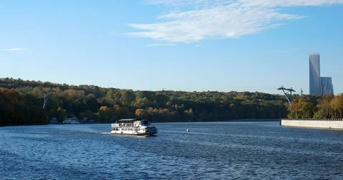 Ship autumn landscape background Stock Footage 97451204