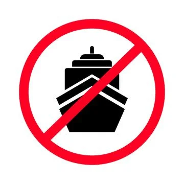 Ship ban icon. Ship prohibited area. Marine transportation prohibited. Vector Stock Illustration
