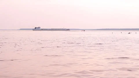 Ship, barge floats on water Stock Footage 25136704