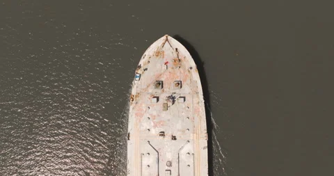 Ship Barge Hudson River Gray Water Above Stock Footage 329804430