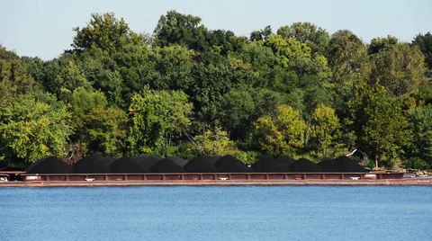 Ship barge on Ohio River coal cargo Stock Footage 56664376