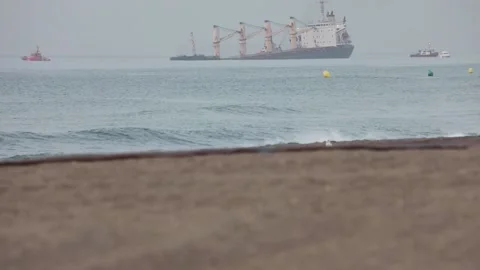 Ship beached off Gibraltar after minor collision, Cádiz, ES - 30 Aug 2022 Stock Footage 205834616