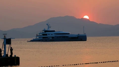 Ship at beautiful orange sunset Stock Footage 81545746