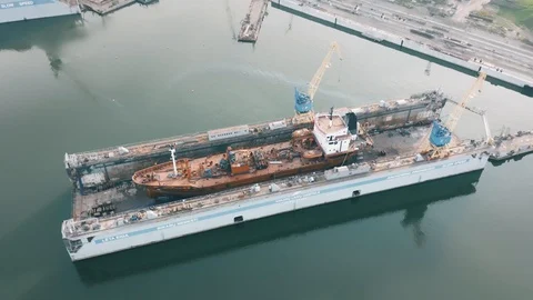 Ship being built or repaired in shipyard, construction site, aerial view Stock-Footage 111503676
