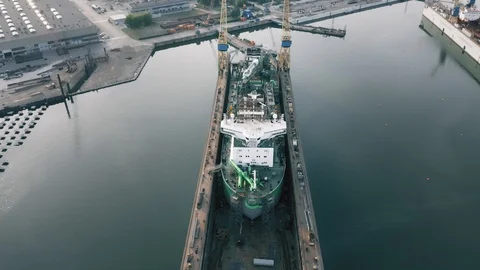 Ship being built or repaired in shipyard, construction site, aerial view Video stock 111503677