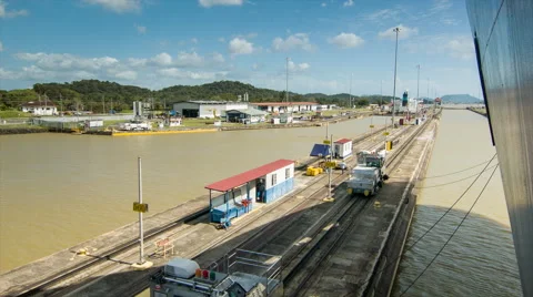 Ship Being Guided Into Locks at the Panama Canal Stock Footage 55209843