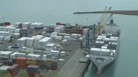 Ship being loaded with containers Stock Footage 398067