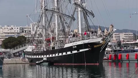 Ship Belem will carry the Olympic flame from Greece to Marseille, ANTIBES, FR -  Stock Footage 269686302