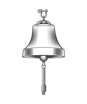 Ship Bell Engraving Emblem. Vector illustration. Stock Illustration