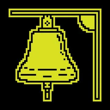 Ship bell on mount. Ringing bell on boat. Simple black and yellow vector Stock Illustration