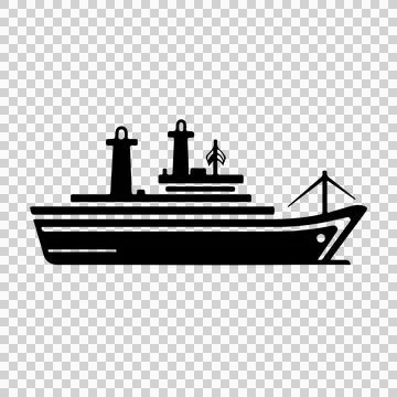 Ship Black Silhouette Cargo Icon hull deck towers crane Stock Illustration