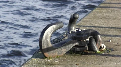 Ship boat mooring post bollard iron rust moving water Stock Footage 60006057