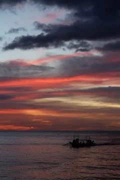 A ship in Boracay on sunset background Stock Photos