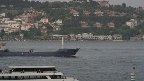 Ship on Bosphorus River in Istanbul Stock Footage 146044635