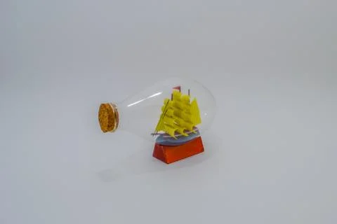 Ship in a bottle, handmade 스톡 사진